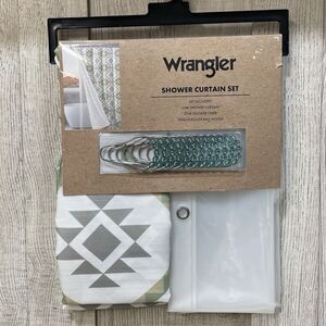 Wrangler 14 Piece Green White Aztec Shower Curtain Set Southwestern Geometric